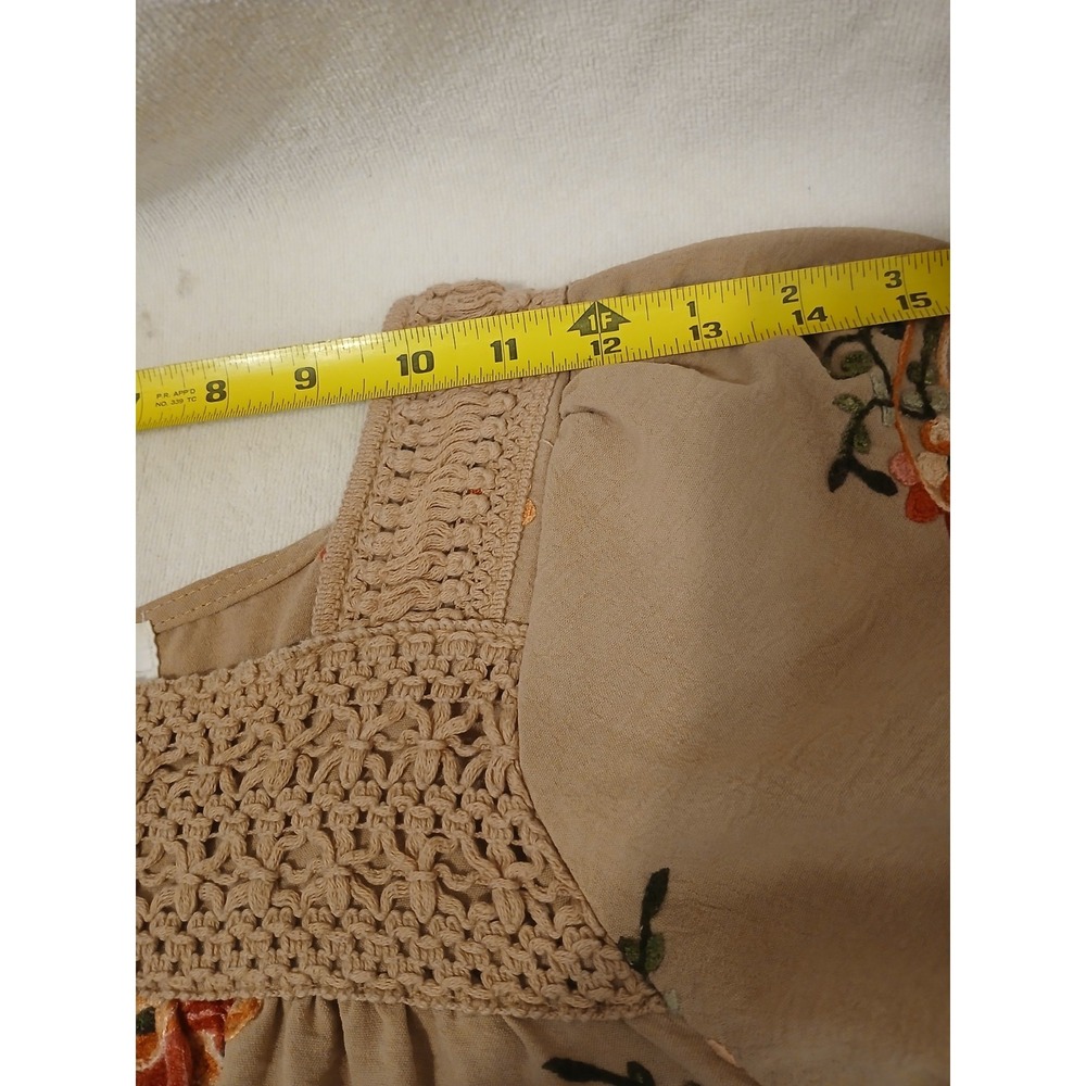 Anthropologie Kindred Embroidered Boho Peasant Blouse Top M Tan Floral Western - Picture 12 of 16